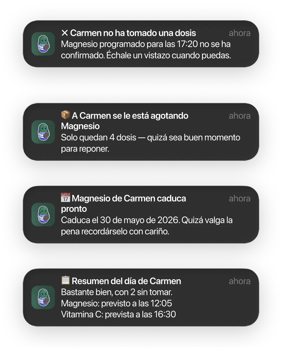 Un aviso solo cuando se omite una dosis