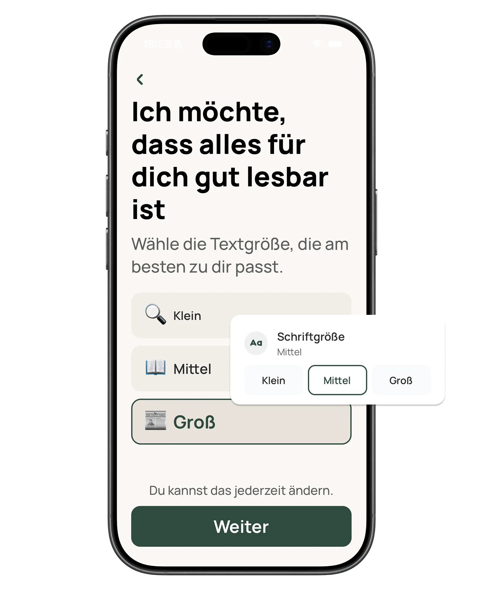 Große Schrift und klarer Bildschirm — ohne Einarbeitung