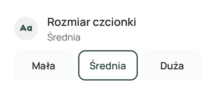 Ustawienie rozmiaru czcionki w aplikacji Carely — mała, średnia, duża